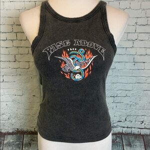 P&Co NWT Rise Above Skull Eagle Snake Serpent Racerback Vest, Grey Acid Wash